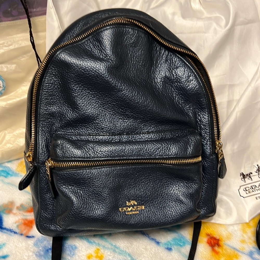Blue leather Coach backpack